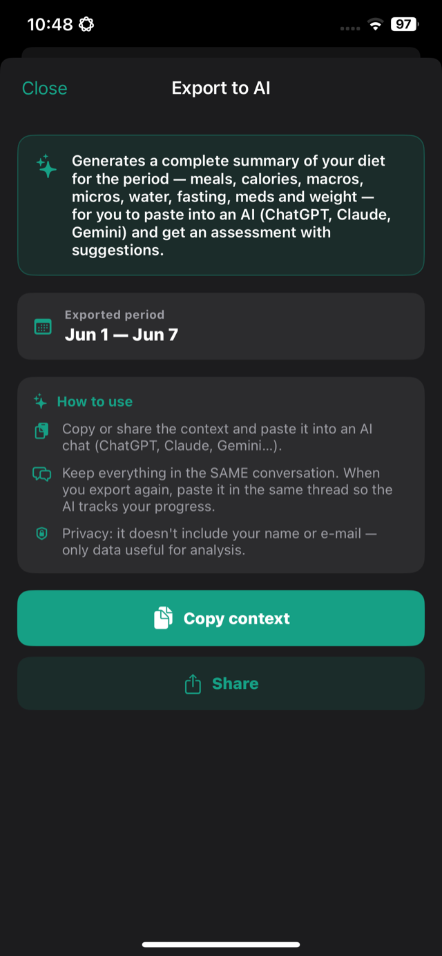 Export to AI screen