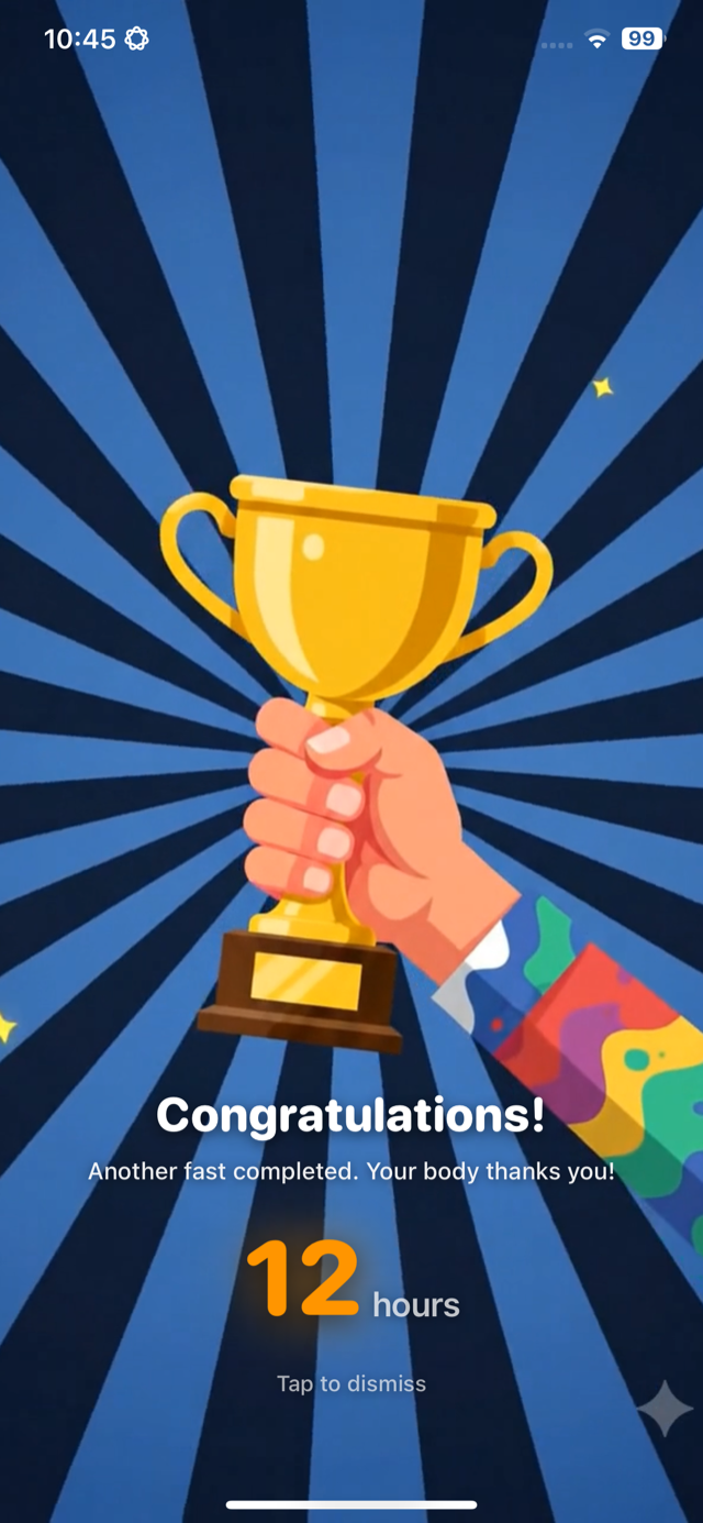 Completed fast celebration with trophy